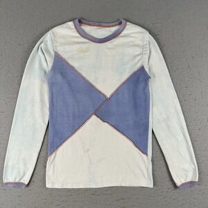 Vintage 70s Buccaneer Panel Knit T Shirt Women's XS Blue White Boho Hippie